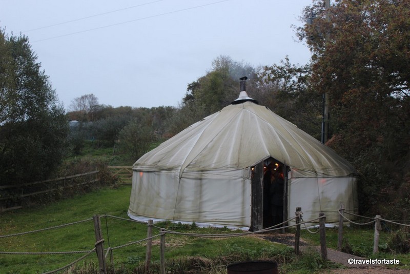 Inside the yurt at the River Cottage
